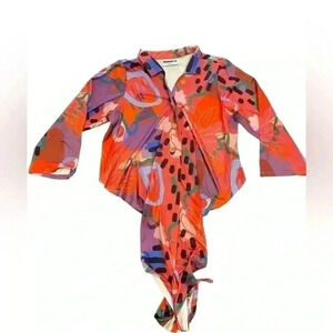 REBDOLLS Tie Waist Abstract Print Shirt Size Large